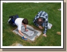 Alan and Clark working on Bob's headstone (Aunt Shirley's husband) who is also buried at the Salt Lake City Cemetery.