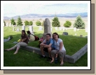 The kids are resting at our fourth and final cemetery of the day -- the Freedom Pioneer Cemetery.  The tall monument marks where my great-great-great-grandfather William Draper Jr. is buried. 