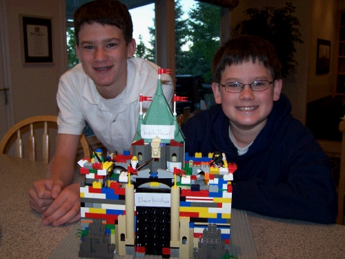 Elliot and Clark showing off their fabulous Lego castle.