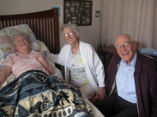 From one nursing home to another, a fun visit for Shirley from cousins Lois and Elmo Turner.