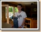 A random picture of Elliot with the Cookie Monster cookie jar that he made in his ceramics class at school.  You wouldn't believe how much it weighs!