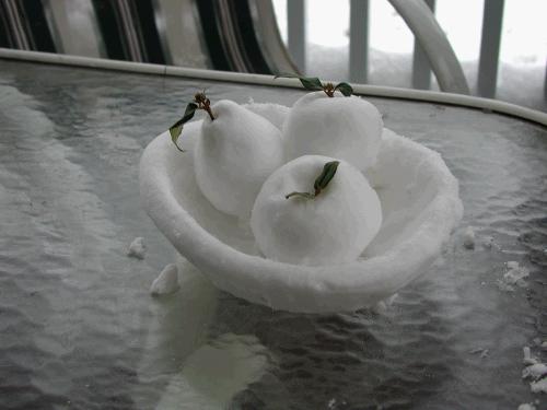 Phillip snow sculpted a bowl of fruit.  Cool huh?