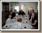 Here is the other half of the table, with a couple of smiling, but trying to be patient, repeats.  Please notice Wally's barbequed turkey in the center of the table.  How many of you have ever barbequed your Thanksgiving turkey?