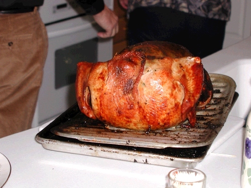 The famous barbequed Thanksgiving turkey.