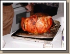 The famous barbequed Thanksgiving turkey.