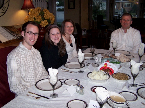 An early Thanksgiving Sunday dinner.  Phillip, Madeleine, Tess and Alan.