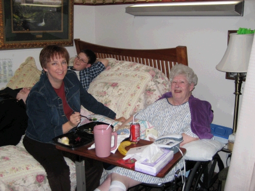 Later we took a plate of dinner over to Shirley.  She was very happy to see us all and she enjoyed the dinner.