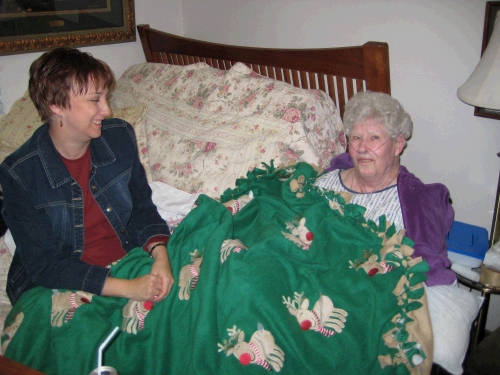 We know she liked the new fleece blanket because she started crying -- she always cries when she's happy!