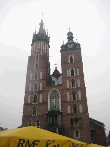 A really tall church in Krakow.