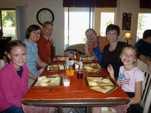 L to R: Julia, Elasha and Matt Morgan, Alan and Michelene and Karen Crapo.