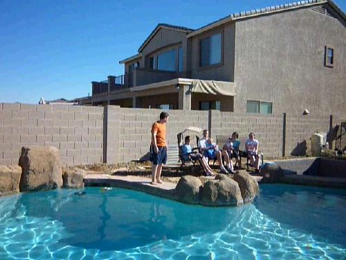 That's the great part about Arizona -- a lot warmer than Utah!  The pool wasn't heated, so nobody but Talmage was brave enough to swim in the cold pool water.  But then Clark started thinking he might want to jump in...