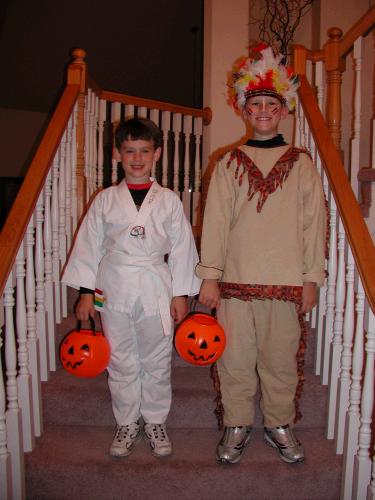 Clark the Karate guy (a little chubby due to layers of clothing underneath to keep him warm in the snowstorm!) and Elliot, the also somewhat chubby Indian.