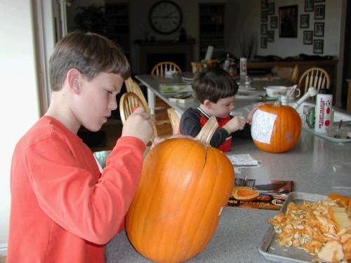 Everyone is finally old enough to carve.  Yeah! no more painting mess!