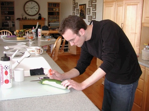 Phillip decided to carve a zucchini -- hey, why not?!