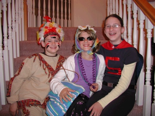 This year we had Clark the Indian, Elliot as Emily the "young miss" and Madeleine the Superhero.