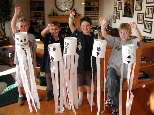 My cute Cub Scouts with their wind sock ghosts.  Ooooh....