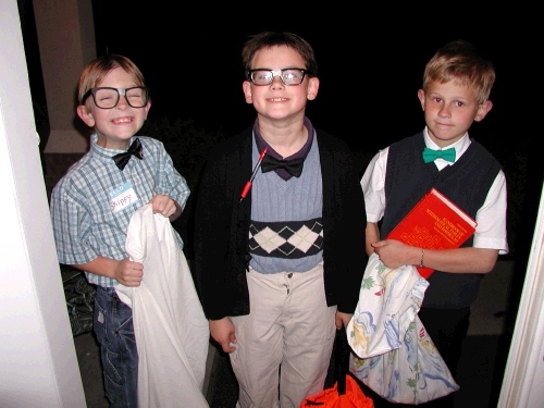 Clark at the door with his other "nerdy" friends, Nicholas and Grant.