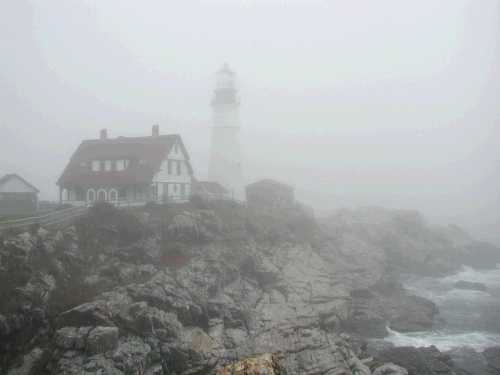 Okay -- this is how foggy it really was.  We could barely see the lighthouse!  I guess that proves how necessary lighthouses are.