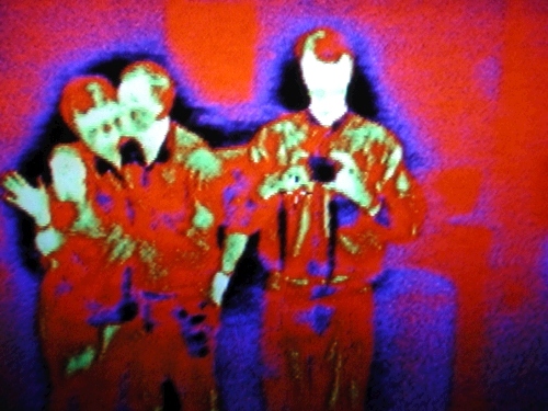 This is an infra red picture of Matt taking a pictue of Alan kissing me while I'm waving to you.  Can you see it?