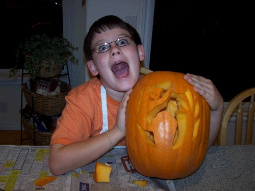 Which one is scarier -- Clark or his pumpkin?