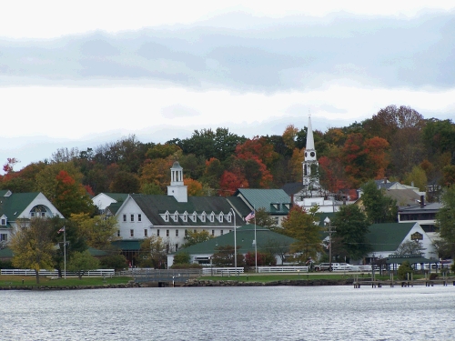 This is the shopping center over looking Lake Winnipesaukee -- very picturesque.