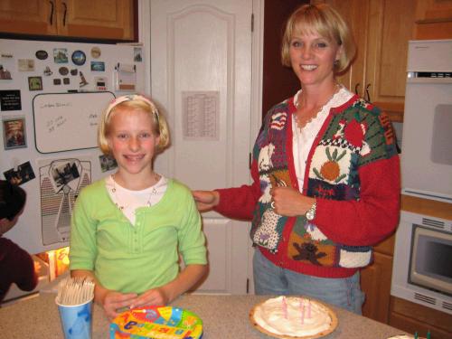 Megan and Emily getting ready to serve up the pies.