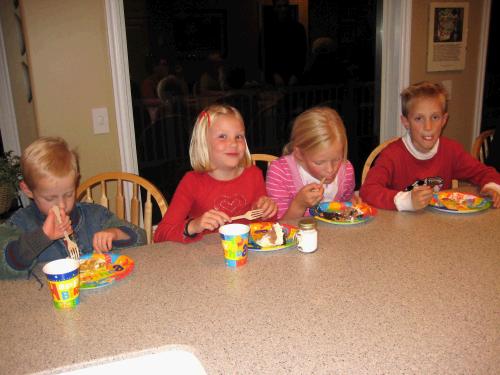 Cousins enjoying pie togeher. Andrew Israelsen, Miranda Hulme, Bethany and Benjamin Israelsen.