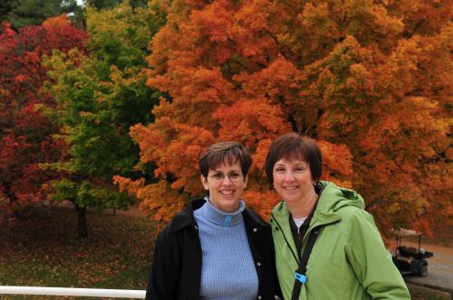 Who are those ladies blocking a great picture of Vermont in the fall?