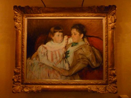 This portrait, which the Museum purchsed in 1996, was made at Mary Cassatts country house outside Paris, where Mrs. Havemeyer and her two daugheters, Adaline (9) and Electra (7) were visiting.  It hangs in the entry.