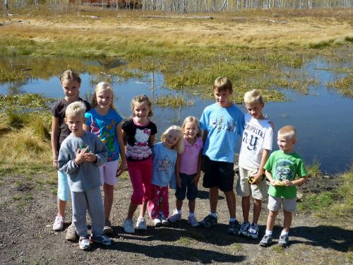 A bunch of the cousins that came for a walk to try and feed the ducks.