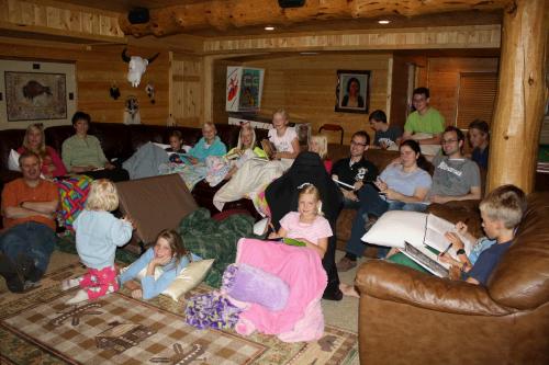 The Conference watching group  -- there was a nice big screen TV in the basement.