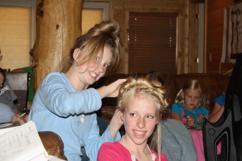 While we were listening to Conference, Briana Hulme did a few fancy hairdos for various cousins.