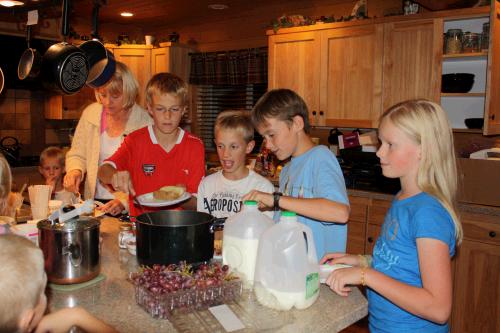 Every meal was a buffet meal -- put on by a different family.  Saturday night was our night...baked potato bar.