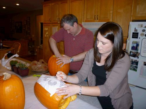 Madeleine came home and "carved out" enough time to do pumpkins and dinner with the fam.