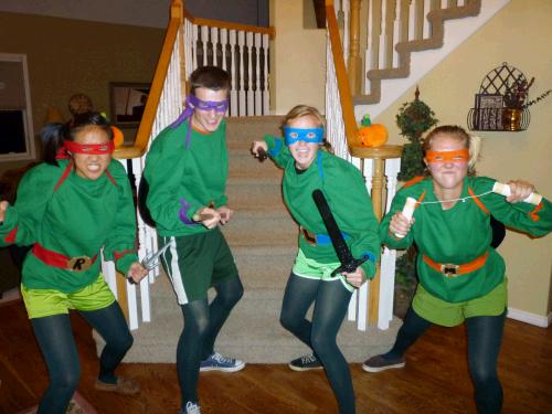 Brenda, Elliot, Jeannie, and Natalie as the Teenage Mutant Ninja Turtles.