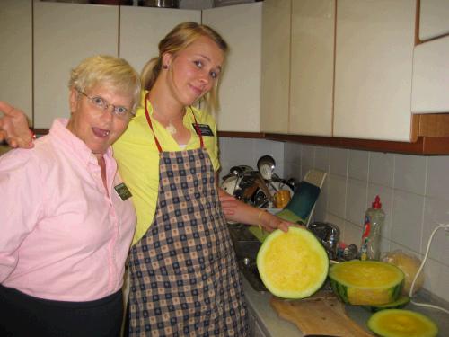 Yellow watermelon! Sister Harding & Sister Bautner.