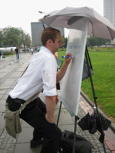 Elder Stohel and a rainy whiteboard -- the question was "What are we missing in these times?"