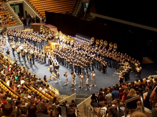 Rise and shout, the Cougars are out!  During Freshman Orientation, the entire marching band filed into the Marriott Center to pep things up a bit.  It was actually pretty cool.