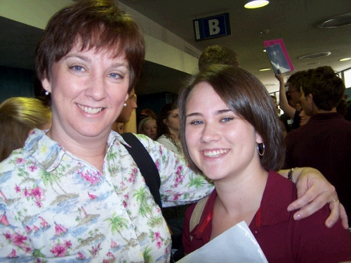 I managed to find Tess among the throngs of freshmen afterwards.  They were all sitting with their "Y" groups -- not with their mommies...