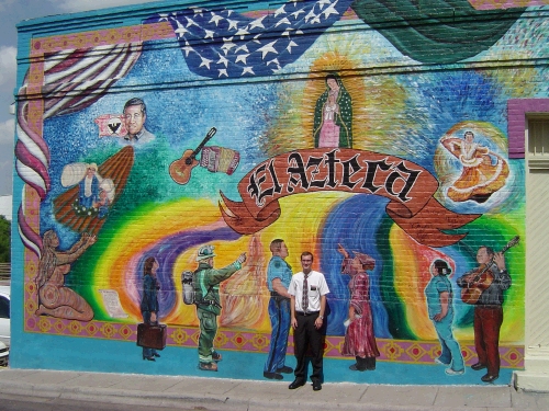 Mural on building in downtown Laredo.