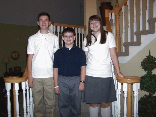 The first day of school...Elliot starting 8th grade, Clark starting 5th grade and Madeleine starting her junior year.