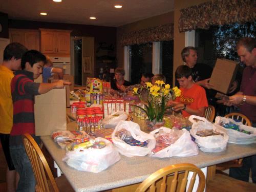 Elliot's scout buddies and his leaders all came over one night to assemble the kits.