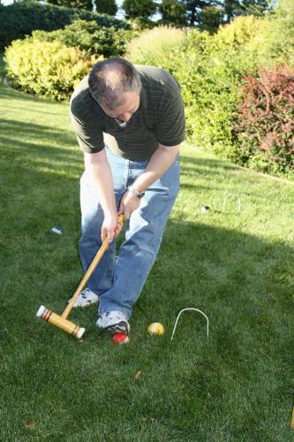 Alan performing the roquet/croquet hit.