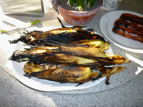 Barbequed corn on the cob -- messy...a bit ugly...but tasty!