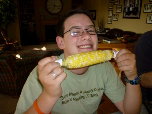 Clark enjoying his first corn on the cob without braces -- wahoo!